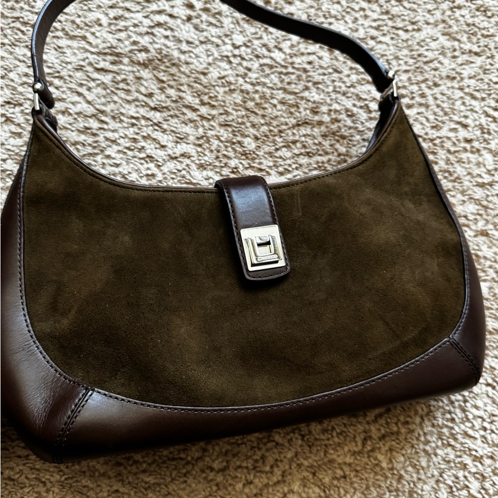 Cole Haan Brown Suede Shoulder Bag with Leather Trim